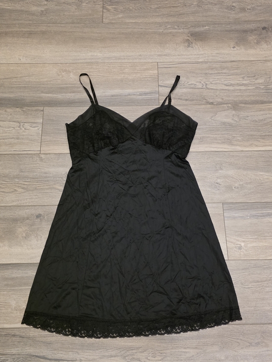 Van Raalte Other - Vintage Van Raalte Black Nylon Slip Dress - Lace Bodice Lingerie Sz Short 38